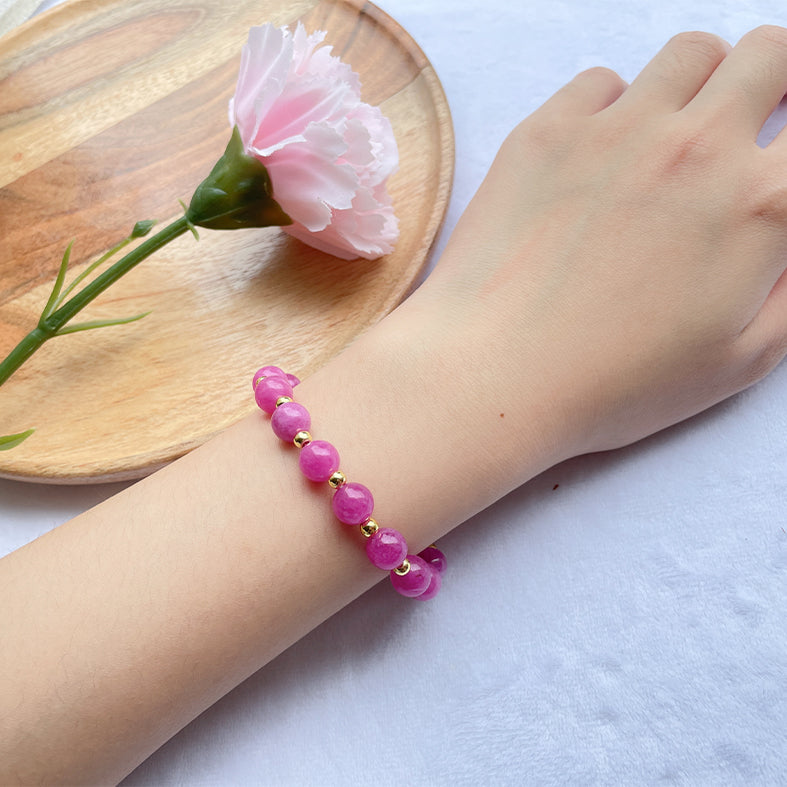 Tourmaline Gemstone Bracelet – October Birthstone with 18k Gold-Plated Accents , Stretch Fit 15–18 cm