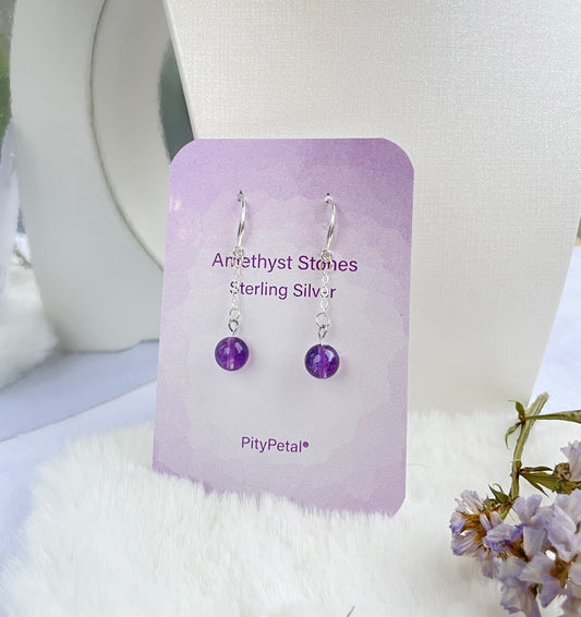 Amethyst Drop Earrings 925 Sterling Silver - Genuine Purple Amethyst Dangle Earrings