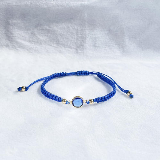 September Sapphire Birthstone Bracelet | Royal Blue Macrame | 14k Gold-Plated Beads | Adjustable Gift for Her