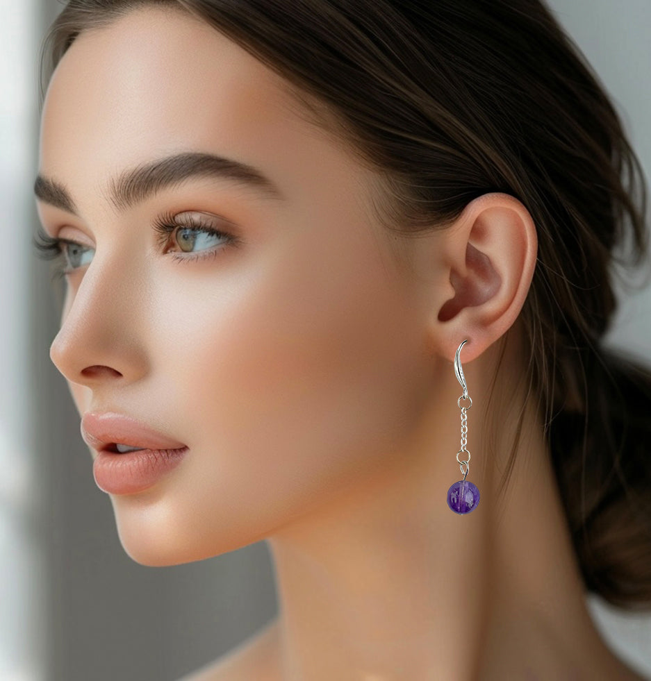 Amethyst Drop Earrings 925 Sterling Silver