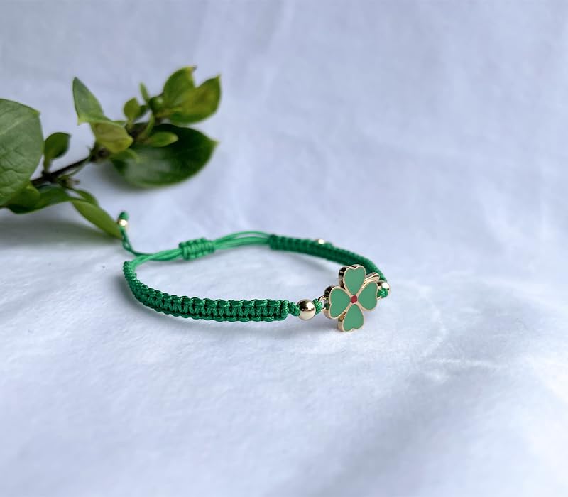 4 Leaf Clover Bracelet for Women, 14k Gold Plated beads