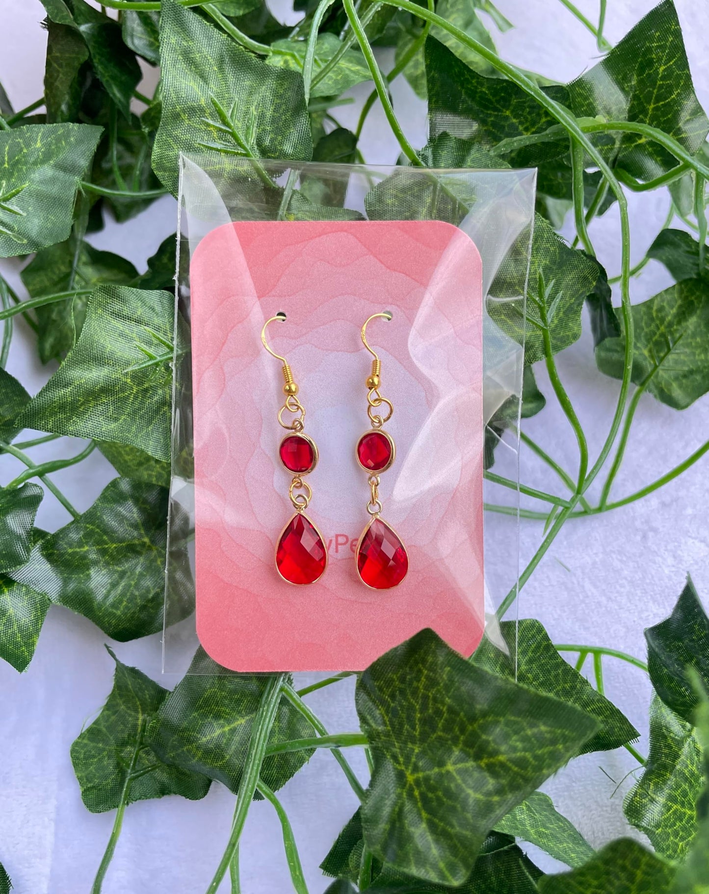 red tea drop earring