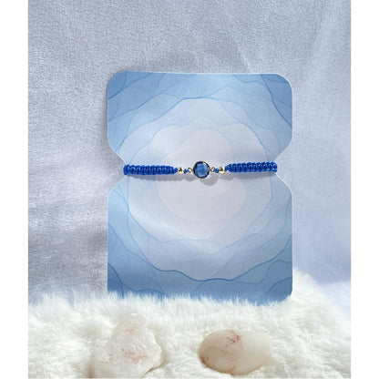 September Sapphire Birthstone Bracelet | Royal Blue Macrame | 14k Gold-Plated Beads | Adjustable Gift for Her