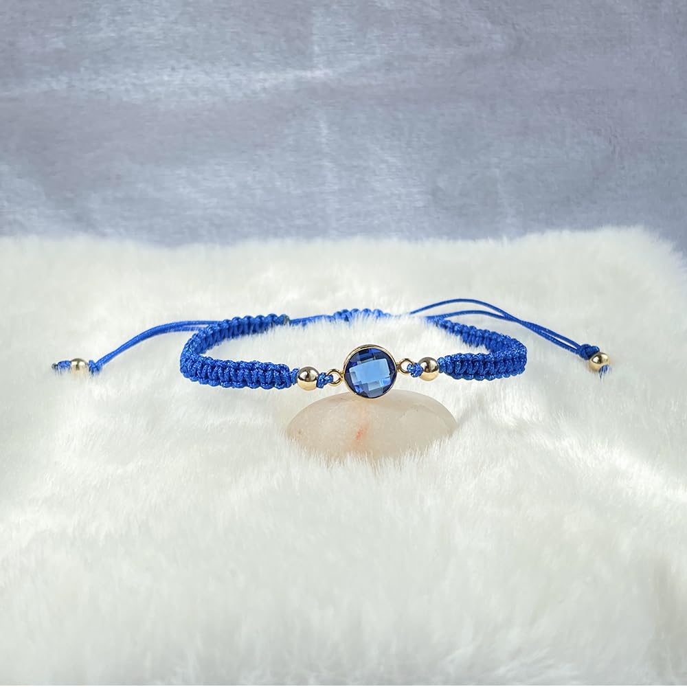 September Sapphire Birthstone Bracelet | Royal Blue Macrame | 14k Gold-Plated Beads | Adjustable Gift for Her