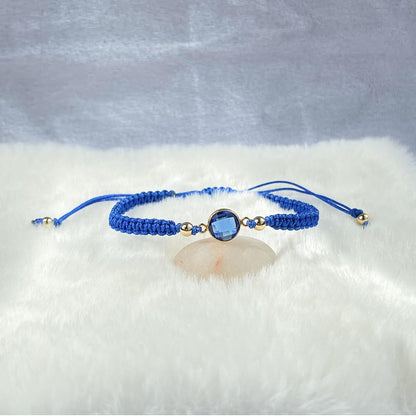 September Sapphire Birthstone Bracelet | Royal Blue Macrame | 14k Gold-Plated Beads | Adjustable Gift for Her