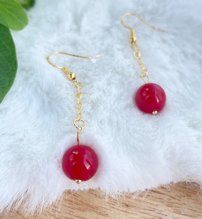 Red Coral Bead Drop Earrings - Minimalist Dangle Earrings with 18k Gold-plated Chain for every Jewellery Gift