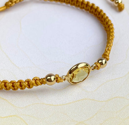 Topaz Crystal Ziconia Bracelet, November Birthstone Bracelet, 14k Gold Plated Beads, Adjustable