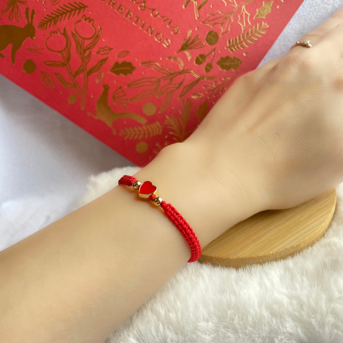 Love Heart Bracelet -14k Gold-Plated Beads, Adjustable