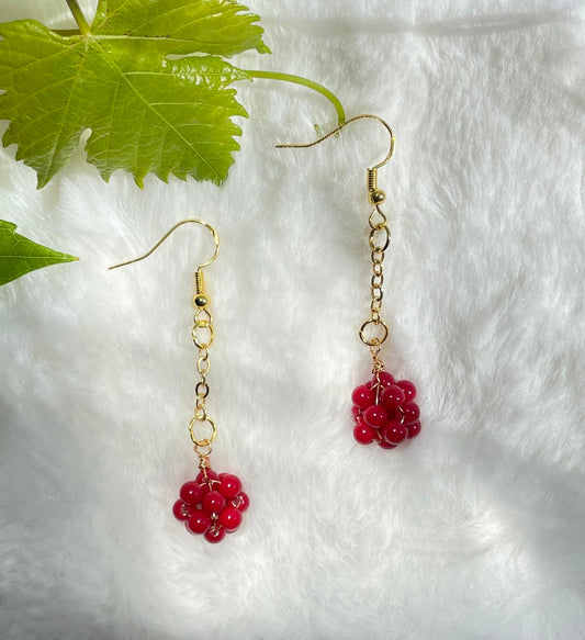 Red Coral Bead Roseberry Earrings - Coral beaded Roseberry with Gold Plated Sterling Silver Hook