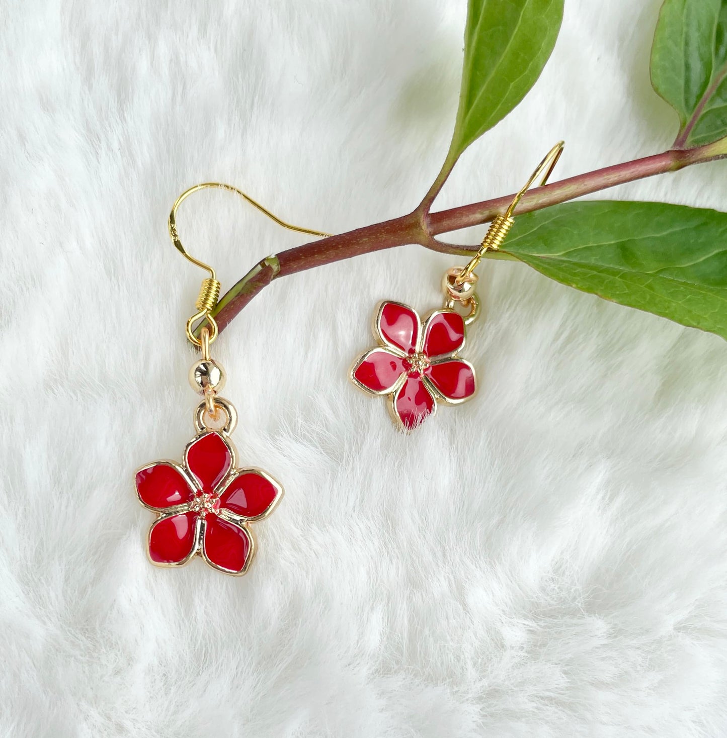 Sakura Cherry Earring - Enamel Sakura Flower with Sterling Silver Hook