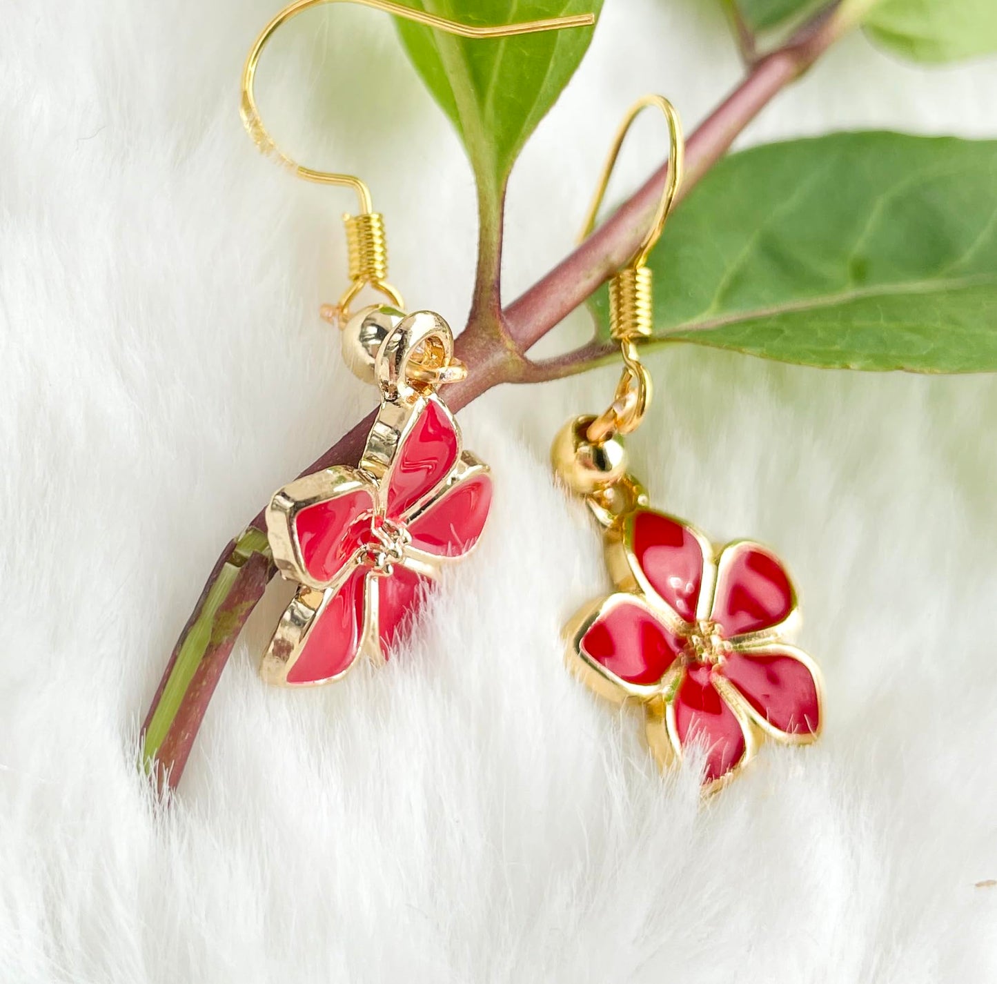 Sakura Cherry Earring - Enamel Sakura Flower with Sterling Silver Hook