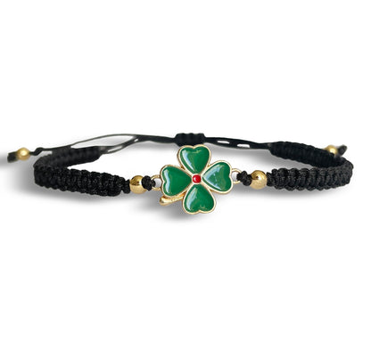 Handmade Four Leaf Clover Macrame Bracelet | Adjustable Green Cord | Good Luck Gift for Her