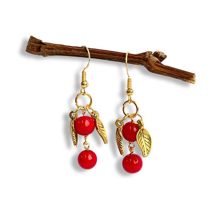 Red Coral Earrings with 925 Sterling Silver Hook
