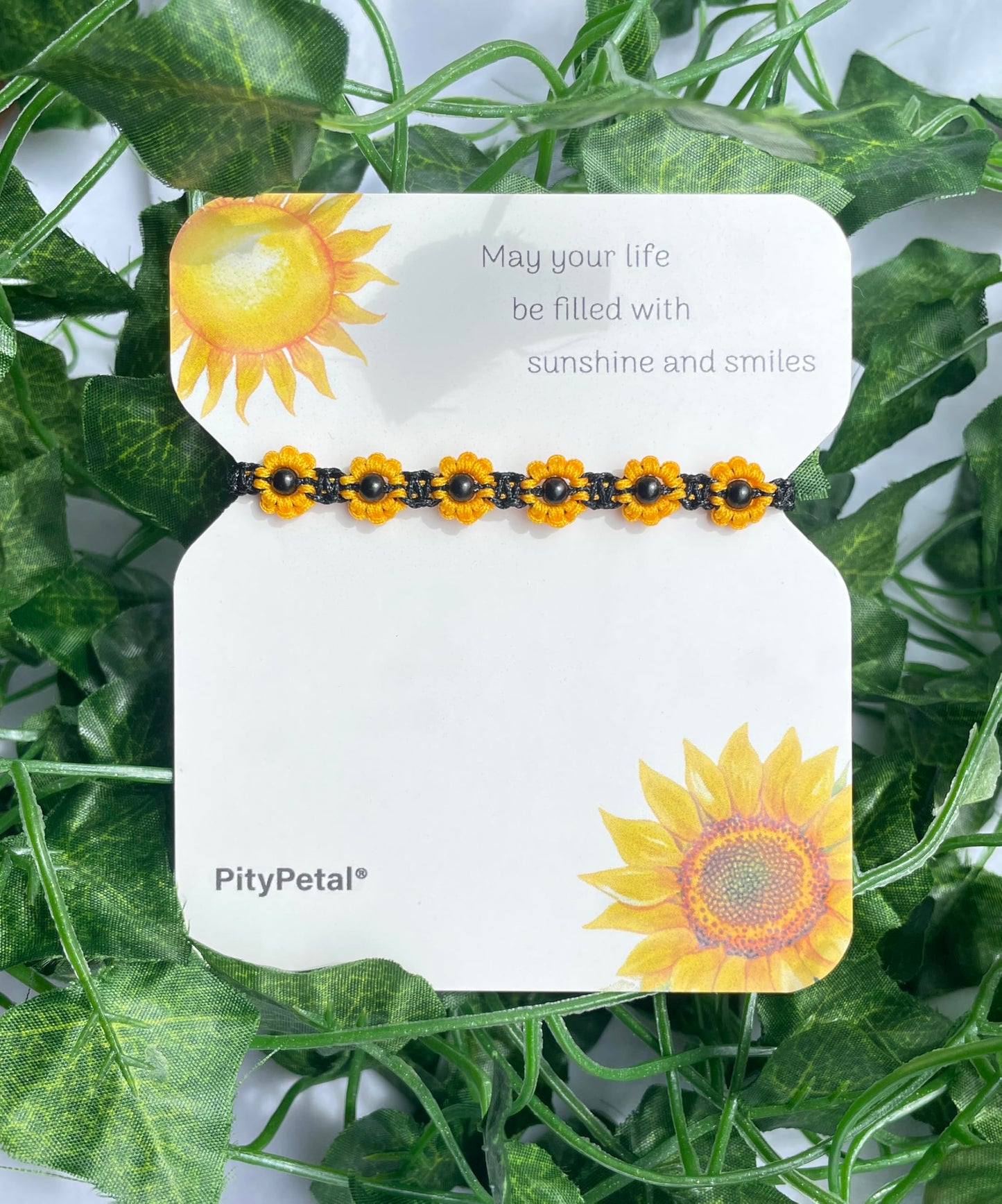 Sunflower Bracelet - Yellow & Black Macrame Flower Bracelet , Boho Summer Jewellery