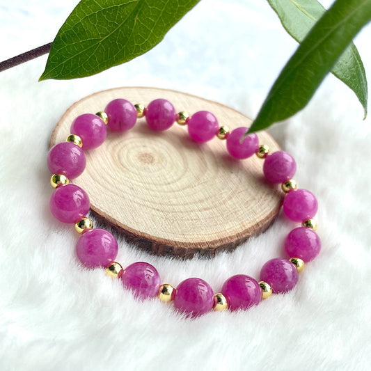 Tourmaline Gemstone Bracelet – October Birthstone with 18k Gold-Plated Accents , Stretch Fit 15–18 cm