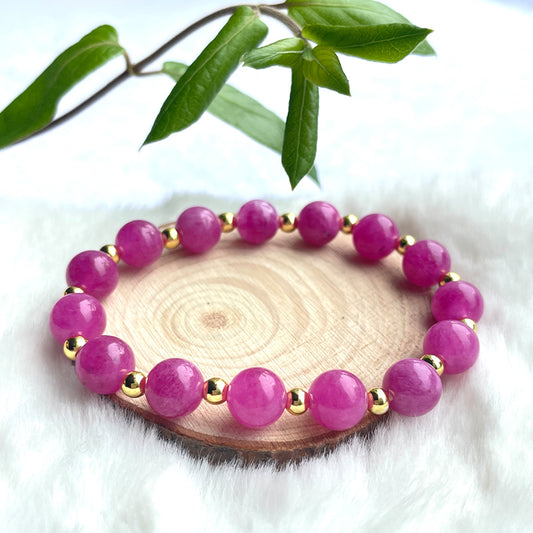 Tourmaline Gemstone Bracelet – October Birthstone with 18k Gold-Plated Accents , Stretch Fit 15–18 cm