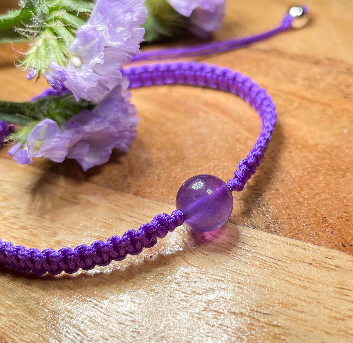 Handmade Amethyst Bead Macrame Bracelet – Genuine Amethyst Stone Bead