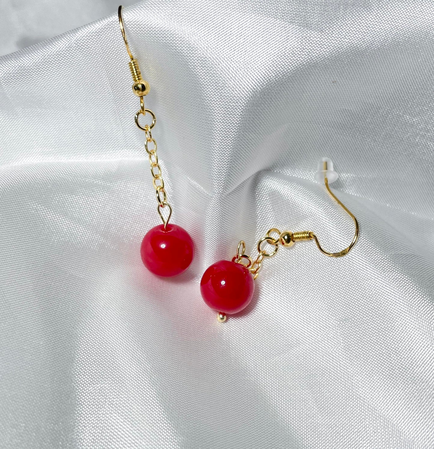 Red Coral Bead Drop Earrings - Minimalist Dangle Earrings with 18k Gold-plated Chain for every Jewellery Gift