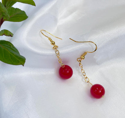 Red Coral Bead Drop Earrings - Minimalist Dangle Earrings with 18k Gold-plated Chain for every Jewellery Gift