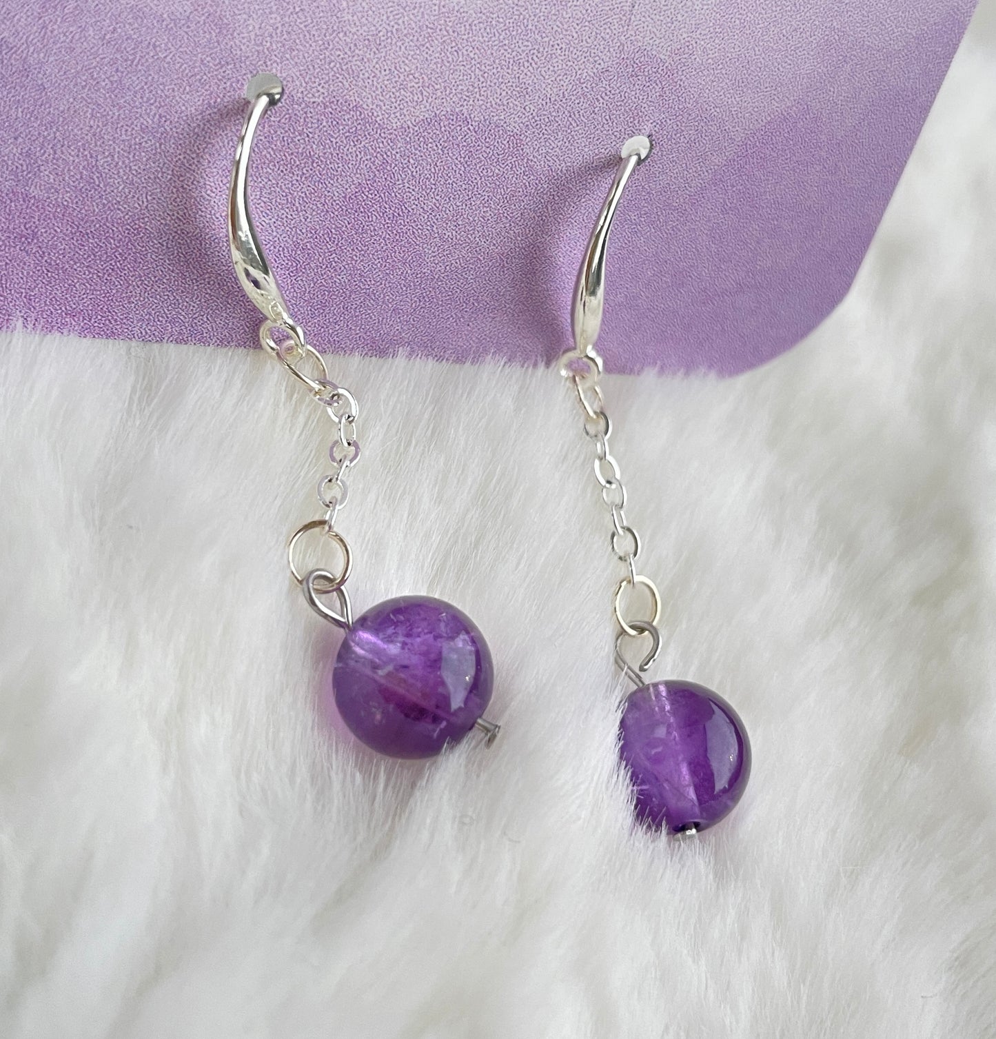 Amethyst Drop Earrings 925 Sterling Silver - Genuine Purple Amethyst Dangle Earrings