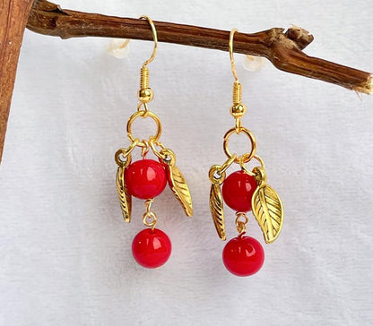 Red Coral Earrings with 925 Sterling Silver Hook