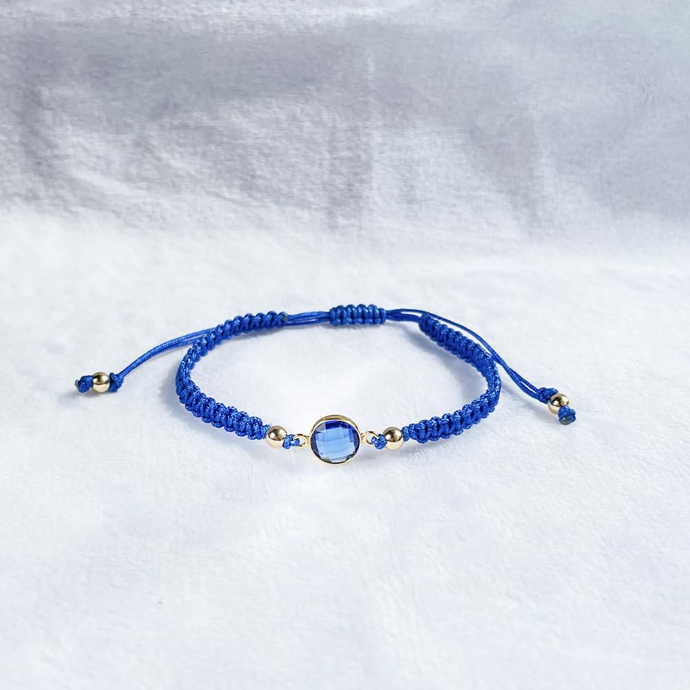 September Sapphire Birthstone Bracelet | Royal Blue Macrame | 14k Gold-Plated Beads | Adjustable Gift for Her