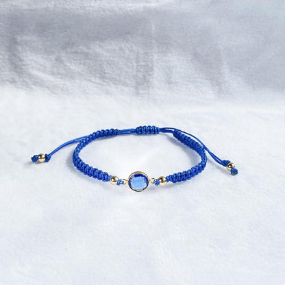 September Sapphire Birthstone Bracelet | Royal Blue Macrame | 14k Gold-Plated Beads | Adjustable Gift for Her