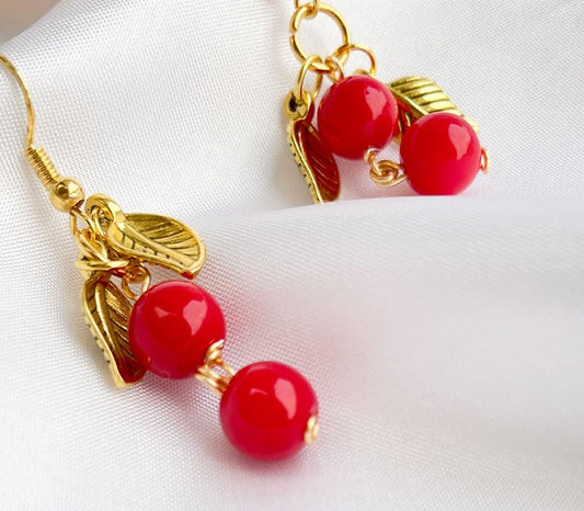 Red Coral Earrings with 925 Sterling Silver Hook