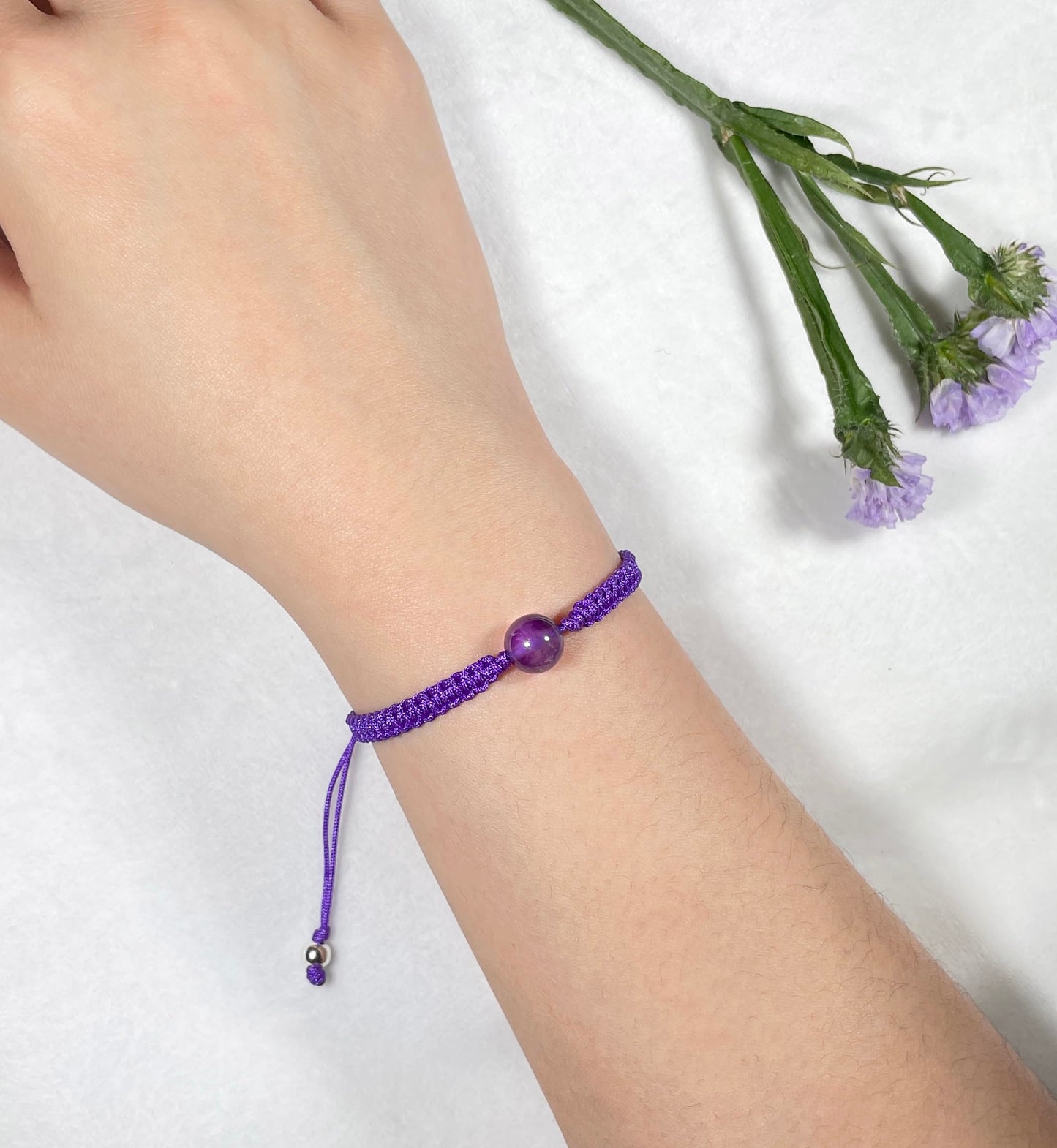 Handmade Amethyst Bead Macrame Bracelet – Genuine Amethyst Stone Bead