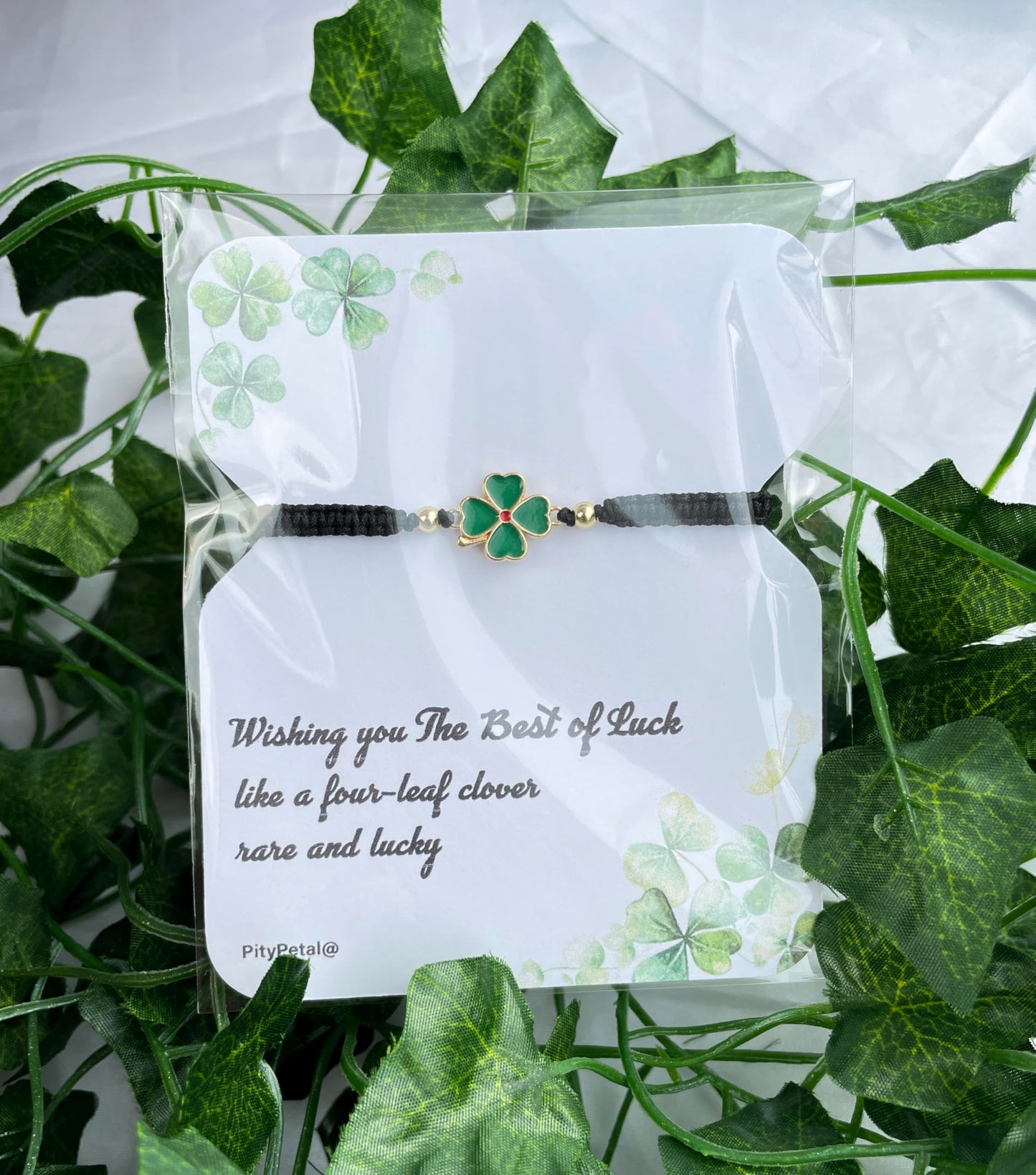 Handmade Four Leaf Clover Macrame Bracelet | Adjustable Green Cord | Good Luck Gift for Her