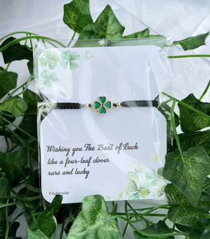 Handmade Four Leaf Clover Macrame Bracelet | Adjustable Green Cord | Good Luck Gift for Her