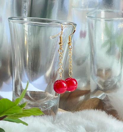 Red Coral Bead Drop Earrings - Minimalist Dangle Earrings with 18k Gold-plated Chain for every Jewellery Gift