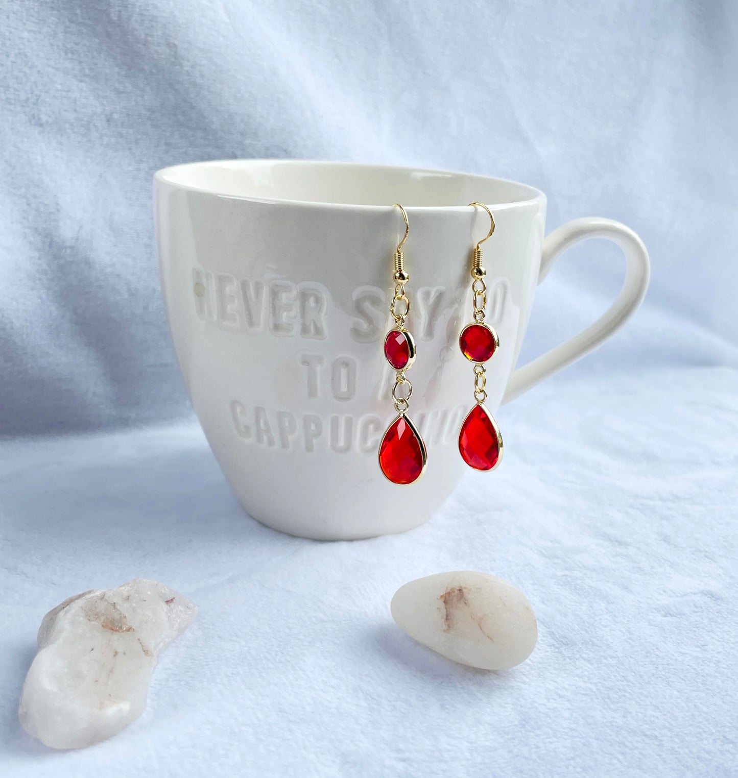red tea drop earring