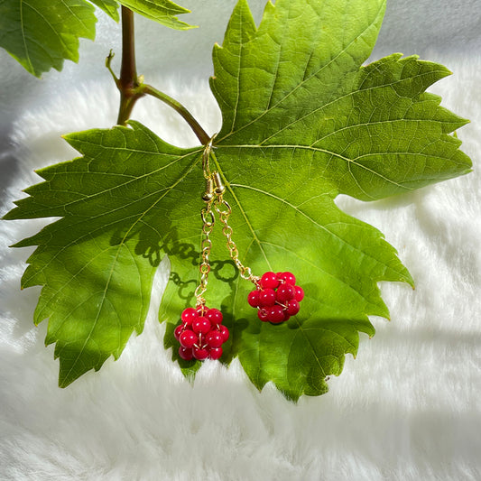 Red Coral Bead Roseberry Earrings - Coral beaded Roseberry with Gold Plated Sterling Silver Hook