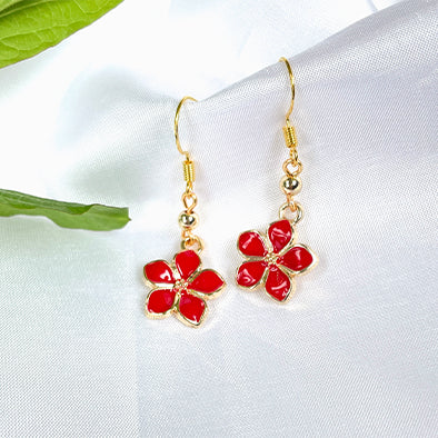 Sakura Cherry Earring - Enamel Sakura Flower with Sterling Silver Hook