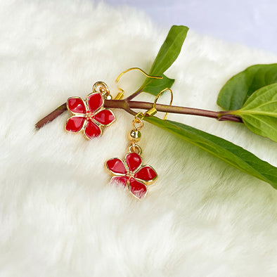 Sakura Cherry Earring - Enamel Sakura Flower with Sterling Silver Hook